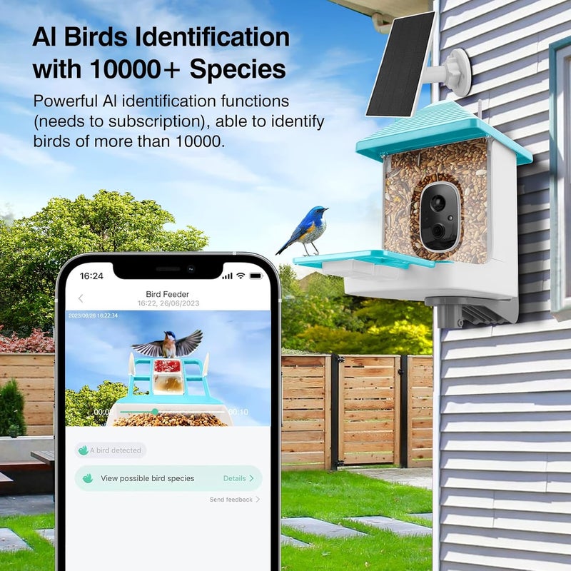 Aprilmin Smart Bird Feeder with Camera,AI Identify Species,Bird House with Solar Powered,Instant Arrival Alerts,2K Capture Video,Live View for Lover (Blue) - Image 5